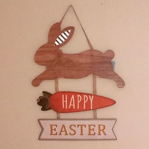 All🐥3/$25🐰NWT "Happy Easter" Bunny & Carrot Wooden Easter Wall Art Decor NWT